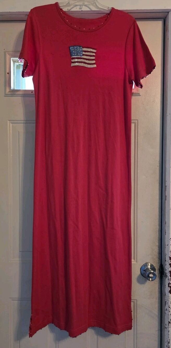 Quacker Factory Red Sheath Dress Patriotic Flag Red White Blue Sequined Sz S NWT